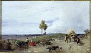 ブローニュからパリまでの道路上のフォード、セントオメルに向けて 作： Richard Parkes Bonington